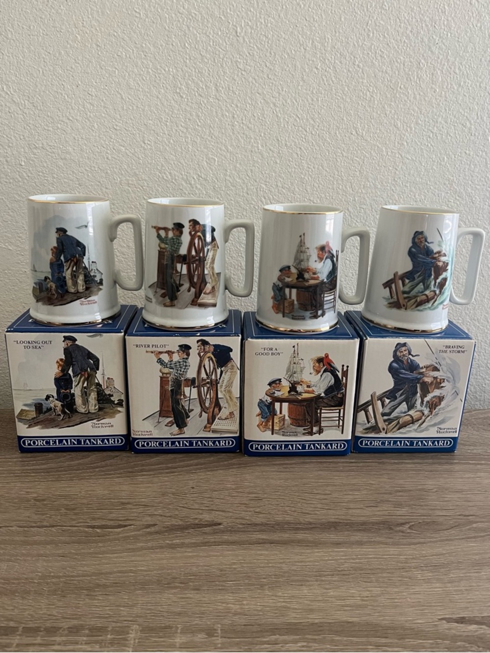 Vintage Norman Rockwell Museum Seafarers Collection 1985 White Tankard Mug